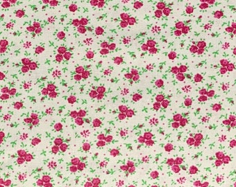 Pink and White Small Print Calico Fabric, Rose, Floral