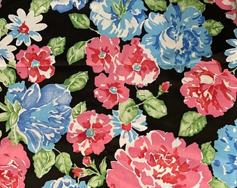 Vintage Large Black Floral Cotton Fabric