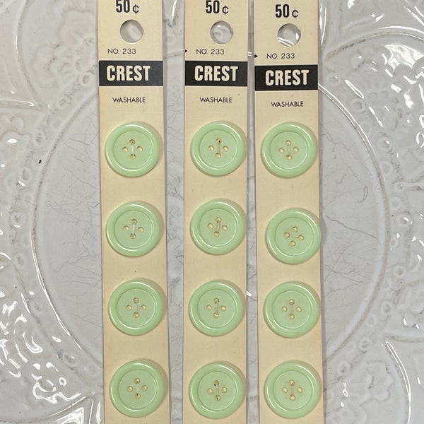 Two Vintage Light Green Buttons on Original Card, Pacific Buttons