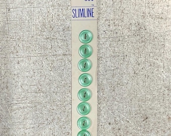 Vintage Green Buttons on Original Card, Slimline, Stteamline Buttons