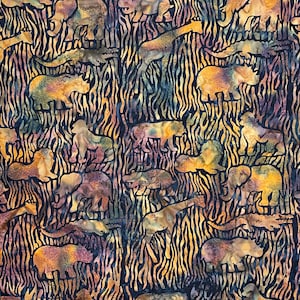 Red, Green and Brown Safari Wildlife Batik Cotton Fabric