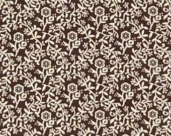 100% Cotton Brown Calico Fabric, Floral, 1800s Reprint