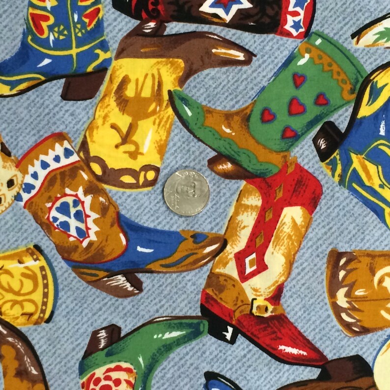 100 Cotton Cowboy Boot Fabric by the Yard Cowgirl Ranch Etsy