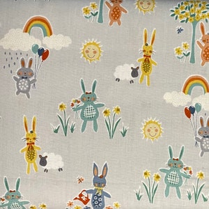 Bunny Rabbit Cotton Fabric, Nursery, Easter,  Makower Fabrics