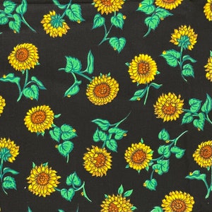 Yellow, Black and Green Sunflower Cotton Fabric