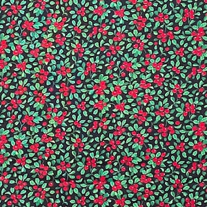 Vintage Red Berries and Greenery Cotton Fabric, Cranston Print Works