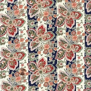Vintage Beige, Red and Blue Floral Fabric