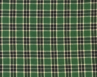 Green, Black And White Plaid Homespun Cotton Fabic, Woven