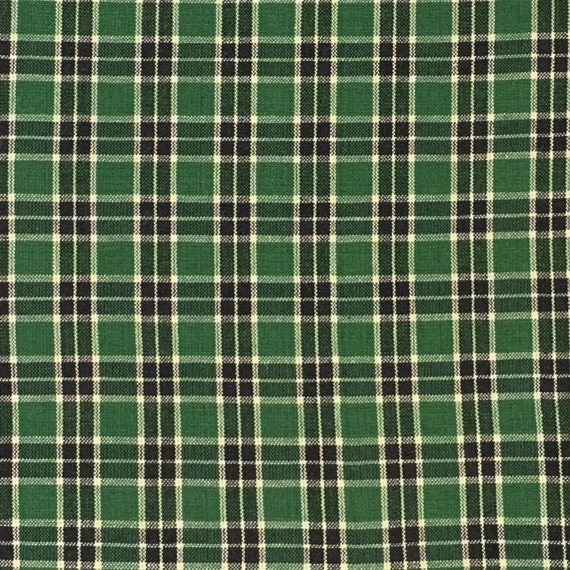 Green, Black And White Plaid Homespun Cotton Fabic, Woven