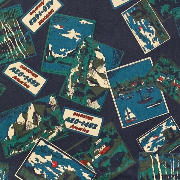 Vintage United States Travel Fabric, Geography, Vacation, History