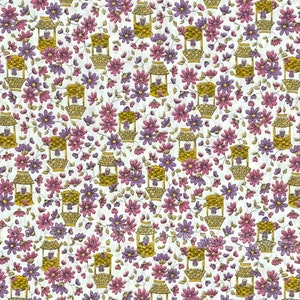 Vintage Pink, Purple and Gold Floral Cotton Fabric