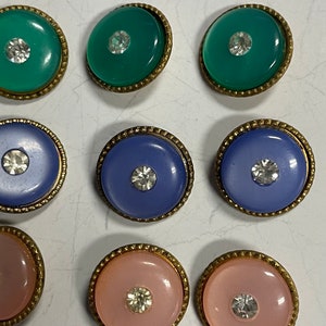 Vintage Rhinestone, Metal and Plastic Buttons, Pink, Blue and Green