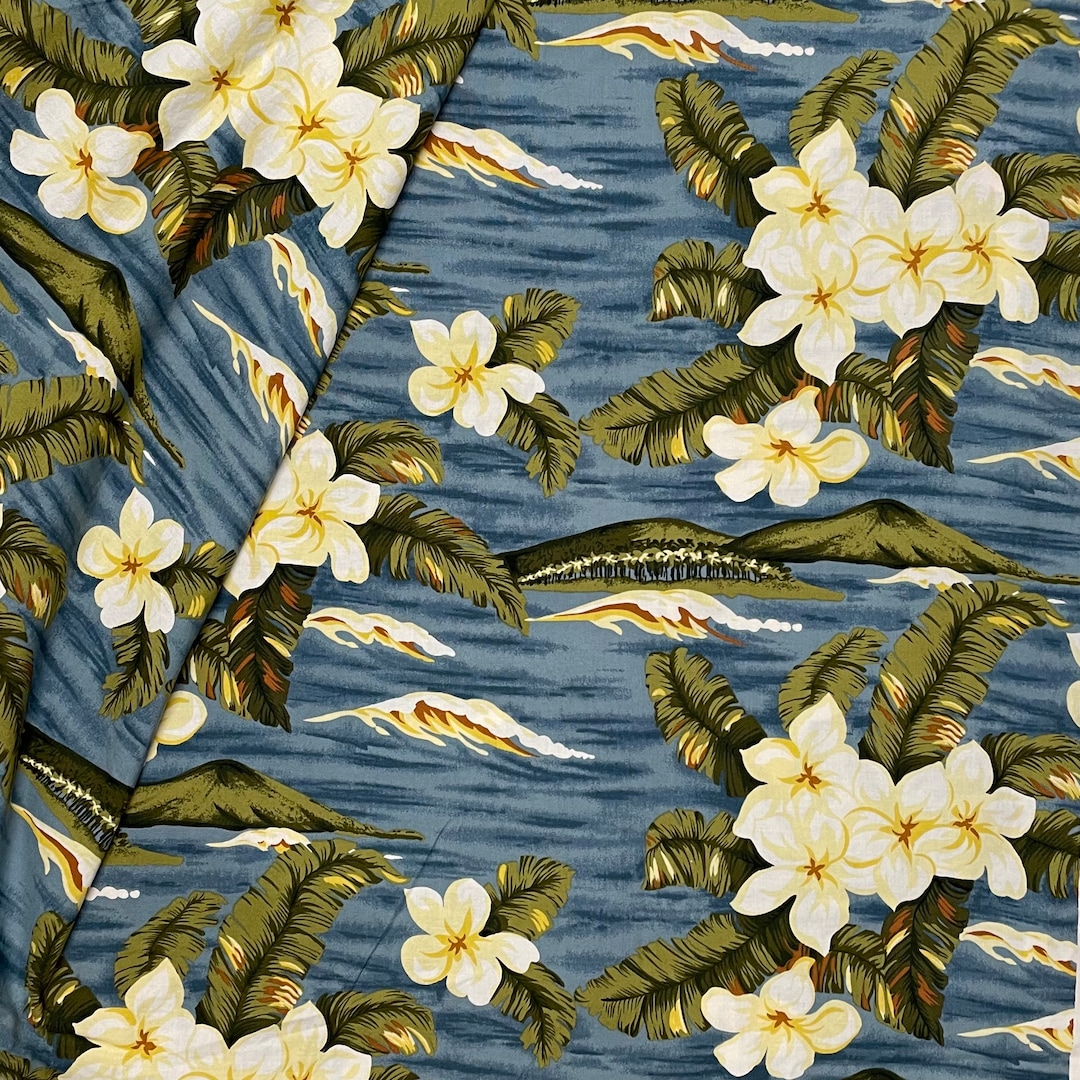 Vintage Blue, Yellow and Green Tropical Island Cotton Fabric Etsy