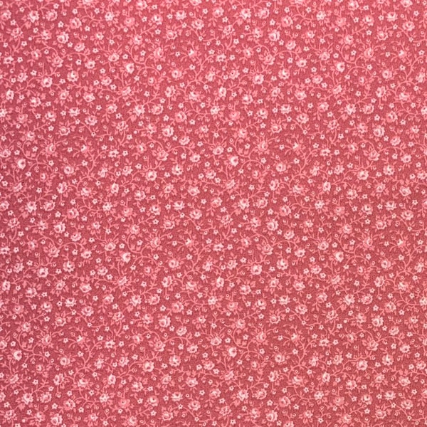 Pink and White Calico Cotton Fabric, Country Floral