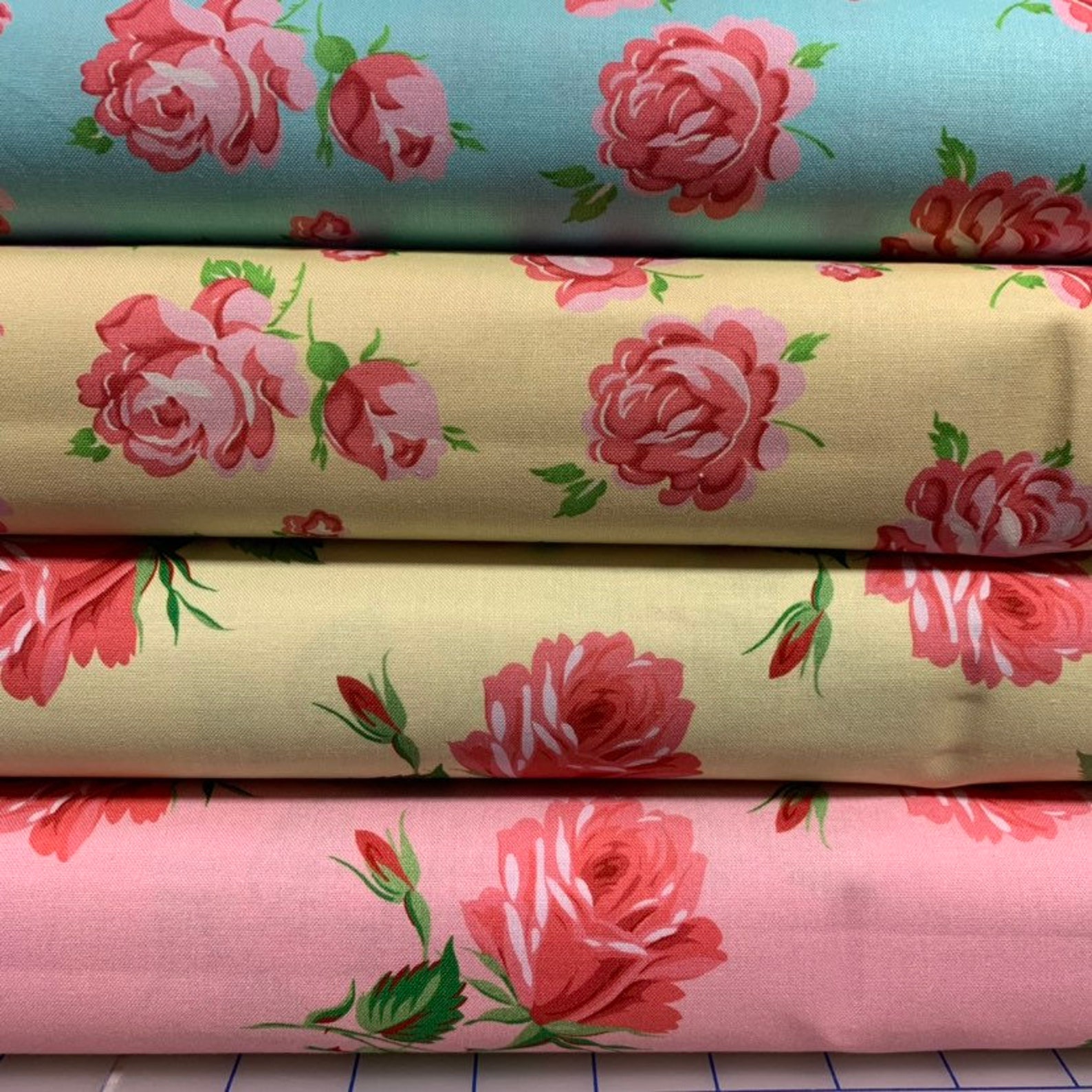 100 Cotton Yellow and Pink Rose Fabric Floral Quilting Etsy