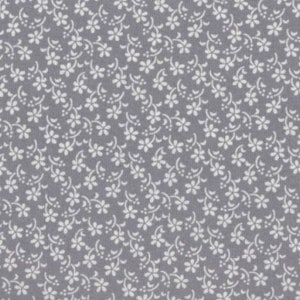 Gray and White Calico Cotton Fabric, Floral, 1800s Reprint