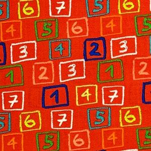 Red Numbers School Room Cotton Fabric, Teacher, Math, Playroom, Doctors Office