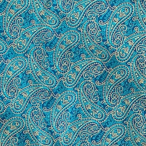 Blue and Gold Cotton Paisley Fabric, Fabric Traditions