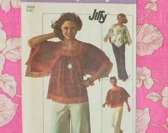 Vintage Angel Sleeve Top Pattern, 1970s Lace Trimmed, Simplicity 7569, CUT
