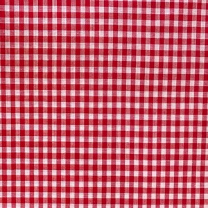 Vintage Red and White Gingham Cotton Fabric, Check