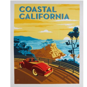 100% Cotton Coastal California Poster Fabric Panel, Riley Blake Destination Series