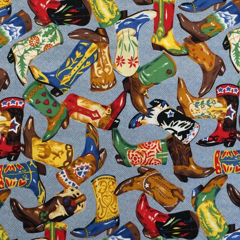 100 Cotton Cowboy Boot Fabric by the Yard Cowgirl Ranch Etsy