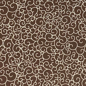 Brown Calico Cotton Fabric, Swirl, 1800s Reprint