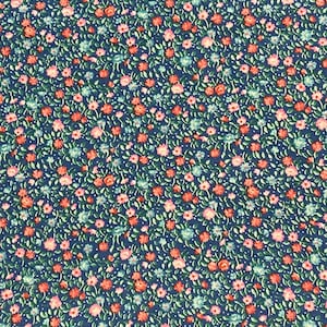 Vintage Blue Calico Cotton Blend Fabric, Flower Garden