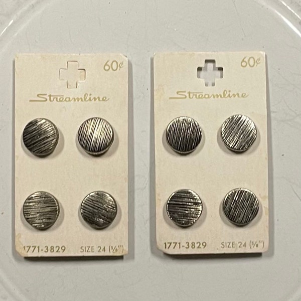 Vintage Silver Metal Buttons on Original Card, Streamline, Japan