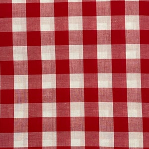 Vintage Red and White Gingham Cotton Fabric, Check