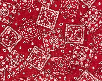 Red Paisley Bandana Cotton Fabric, Country Western, Glitter,  Cowboy, Fabric Traditions