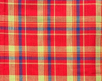 Vintage Blue, Red, And Green Light Weight Woven Cotton Fabric, Rainbow