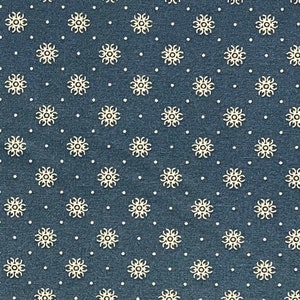 Blue Cotton Calico Fabric, Floral, 1800s Reprint