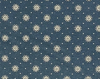 Blue Cotton Calico Fabric, Floral, 1800s Reprint