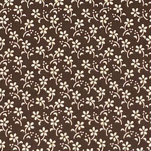 100% Cotton Brown Calico Fabric, Floral, 1800s Reprint