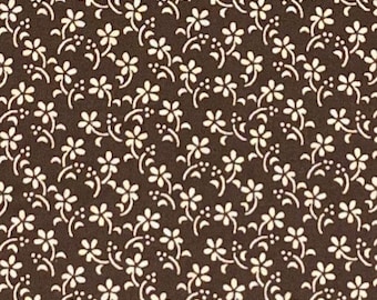 100% Cotton Brown Calico Fabric, Floral, 1800s Reprint