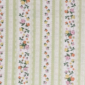 Vintage Green Striped Floral Ticking Design Cotton Quilting Fabric, E Studio
