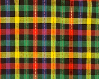 Vintage Red, Yellow, Blue, Green And White Plaid Cotton Fabric