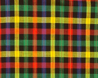Vintage Red, Yellow, Blue, Green And White Plaid Cotton Fabric