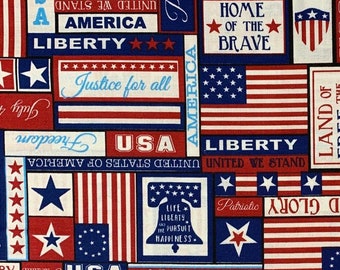 Patriotic 100% Cotton Fabric: USA Stars and Stripes, By The Yard