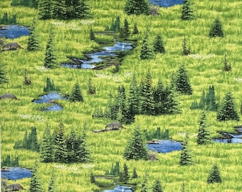 Oh Deer Grassy Meadow Cotton Fabric, Environmental, Nature, Wilmington Prints