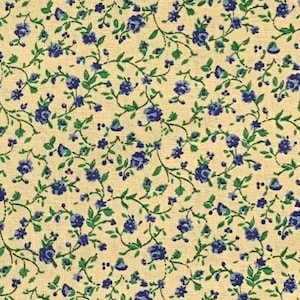 100% Cotton Blue Rose Print Fabric, Small Print Calico, Rosebud, Floral