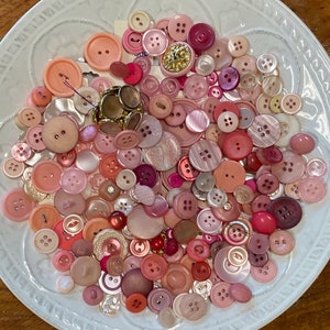 Vintage 200 Pink Button Lot, Mixed Material, Small, Large