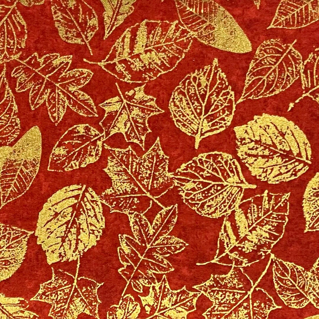 Terracotta and Gold Leaf Cotton Fabric, Robert Kaufman, Shades of the