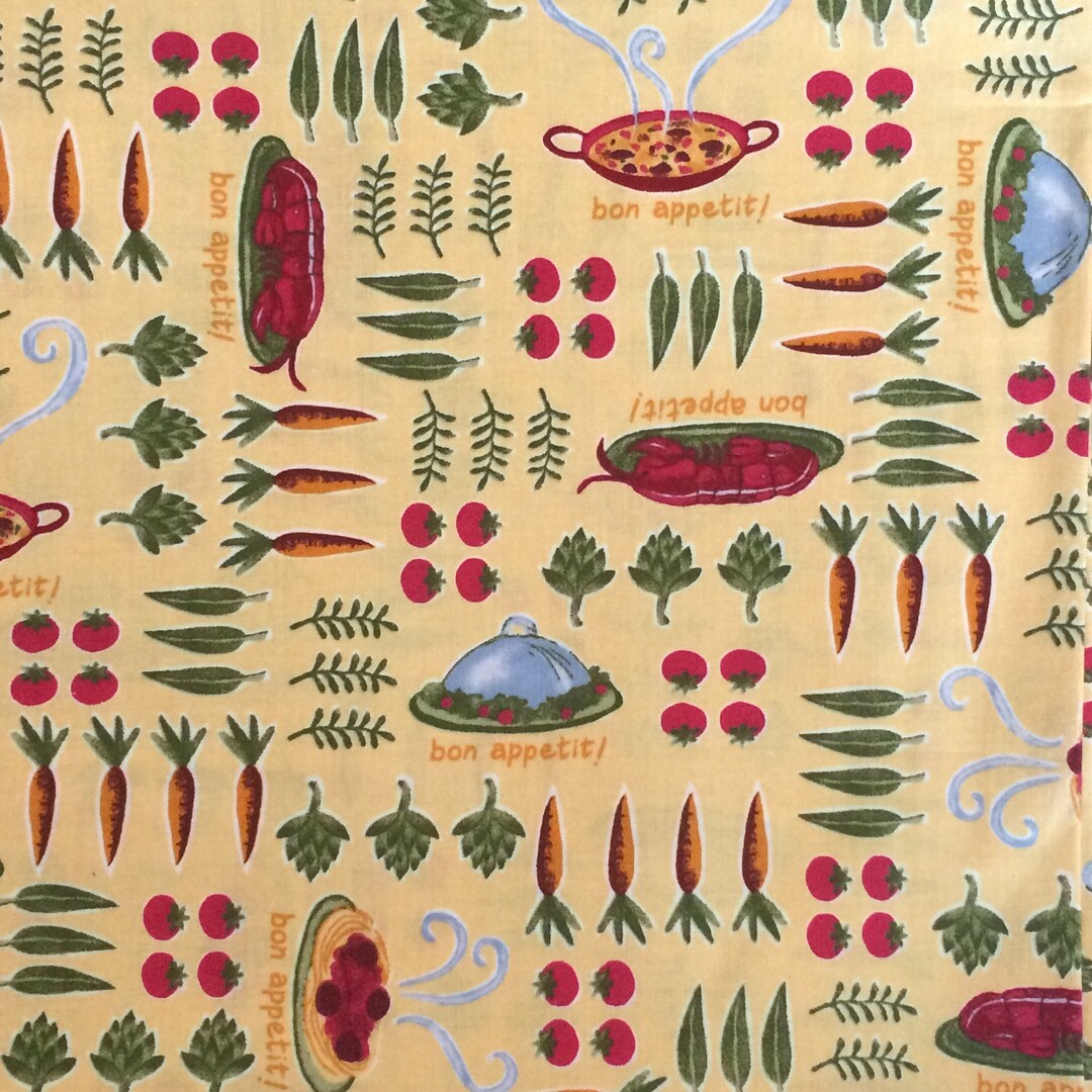 100 Cotton Kitchen Fabric by the Yard, Restaurant, Cafe, Vegetable