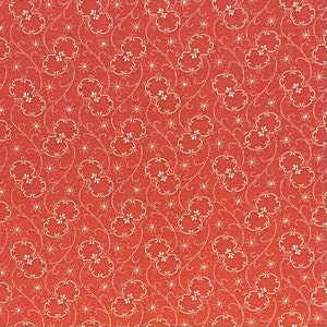 Light Rust Red Cotton Calico Fabric, Floral, 1800s Reprint