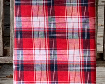 100% Cotton Red White and Blue Plaid Madras Fabric By The Yard , Woven, Patriotic