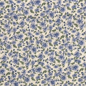 Vintage Blue and Green Calico Cotton Fabric