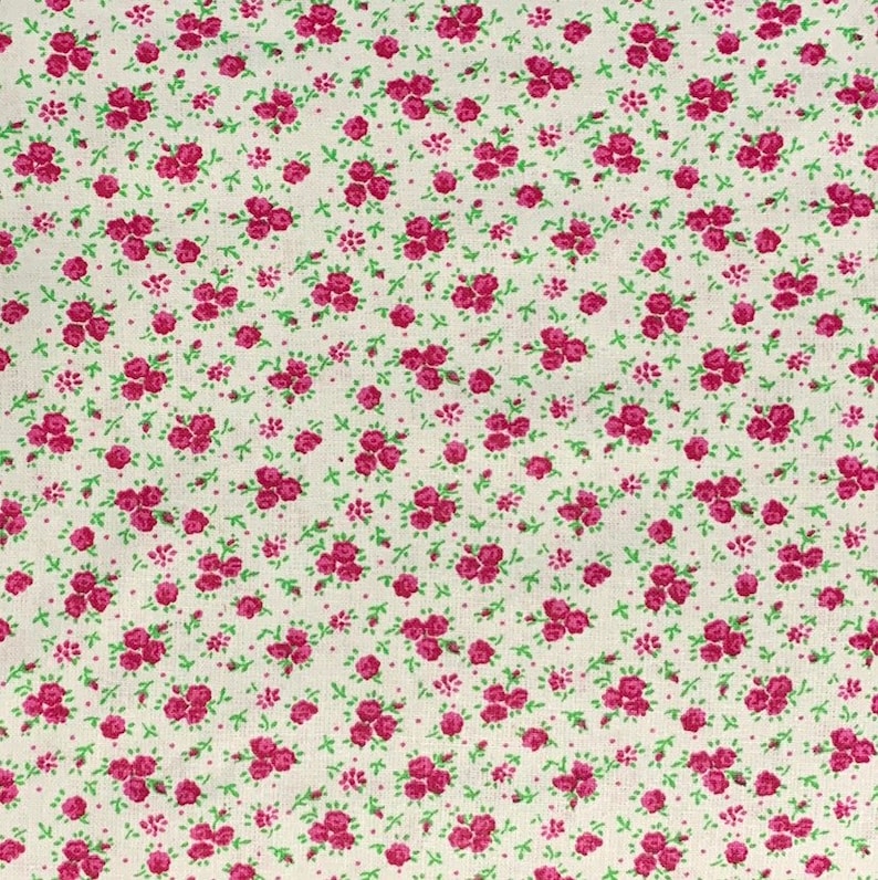 Pink and White Small Print Calico Fabric, Rose, Floral image 2