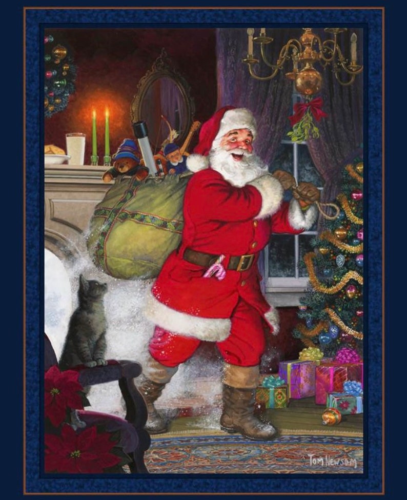 100 Cotton Christmas Tree Farm Fabric Panel Old Red Truck Etsy